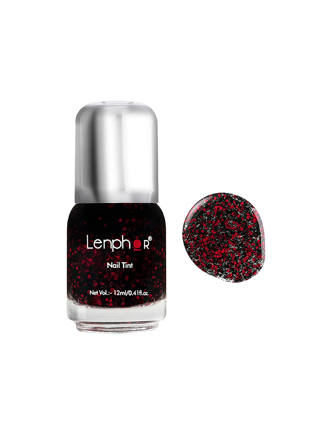 

Lenphor Glitter Long-Lasting Nail Tint 12ml - Red Night 025, Black
