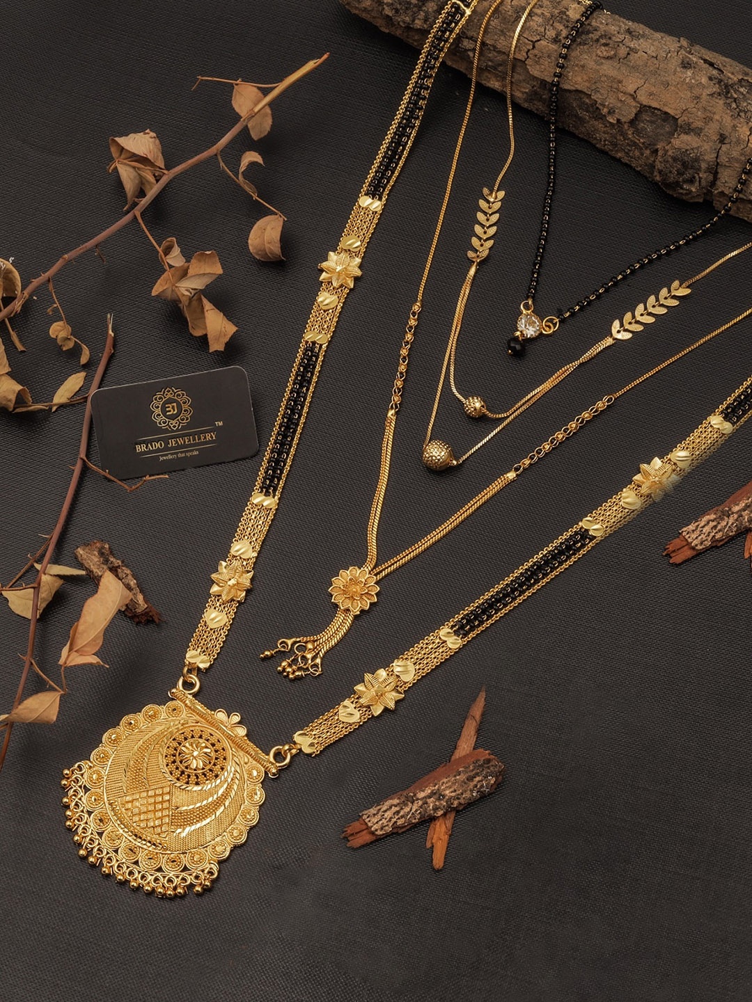 

Brado Jewellery Set Of 4 Gold -Toned & Plated Beaded Mangalsutra