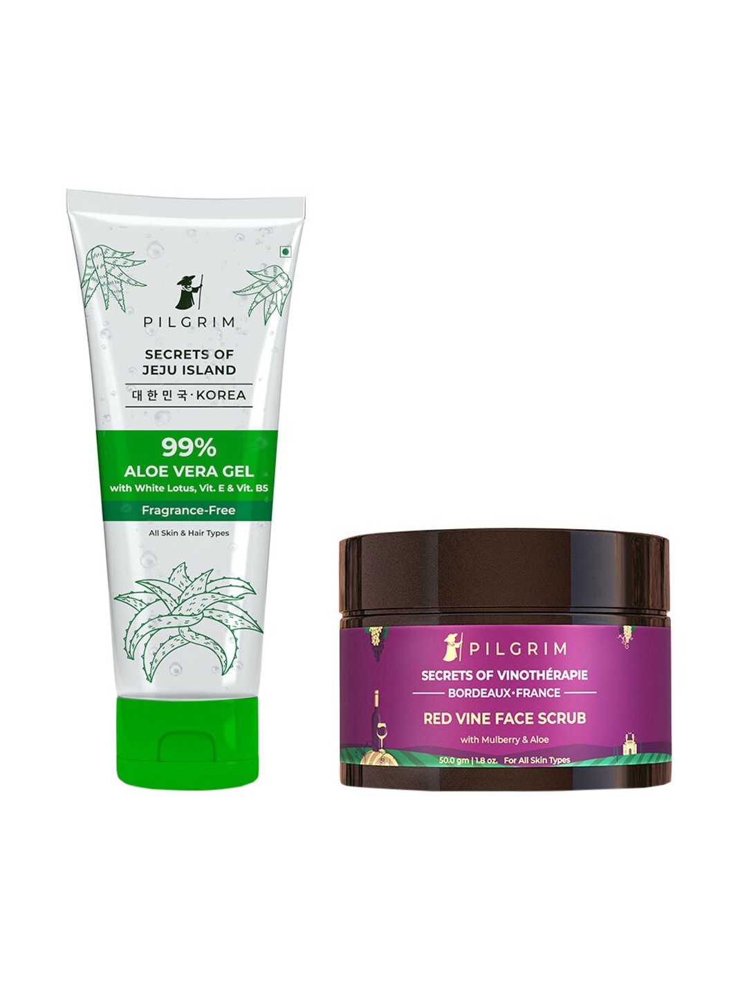 

Pilgrim Red Vine Skin Clarifying Exfoliating Scrub & Smoothening Aloe Gel, Magenta