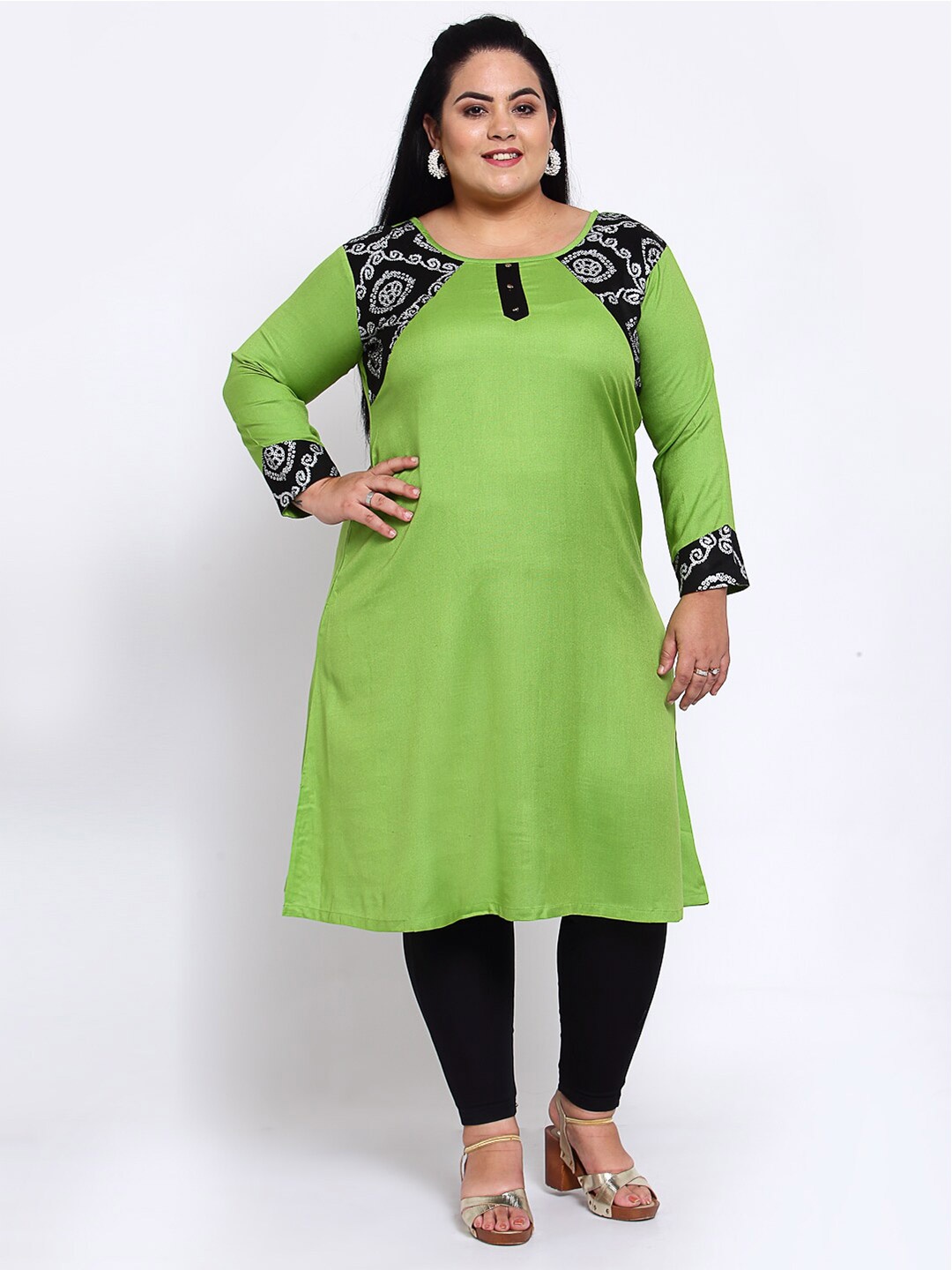 

FAZZN Women Green Bandhani Printed Kurta