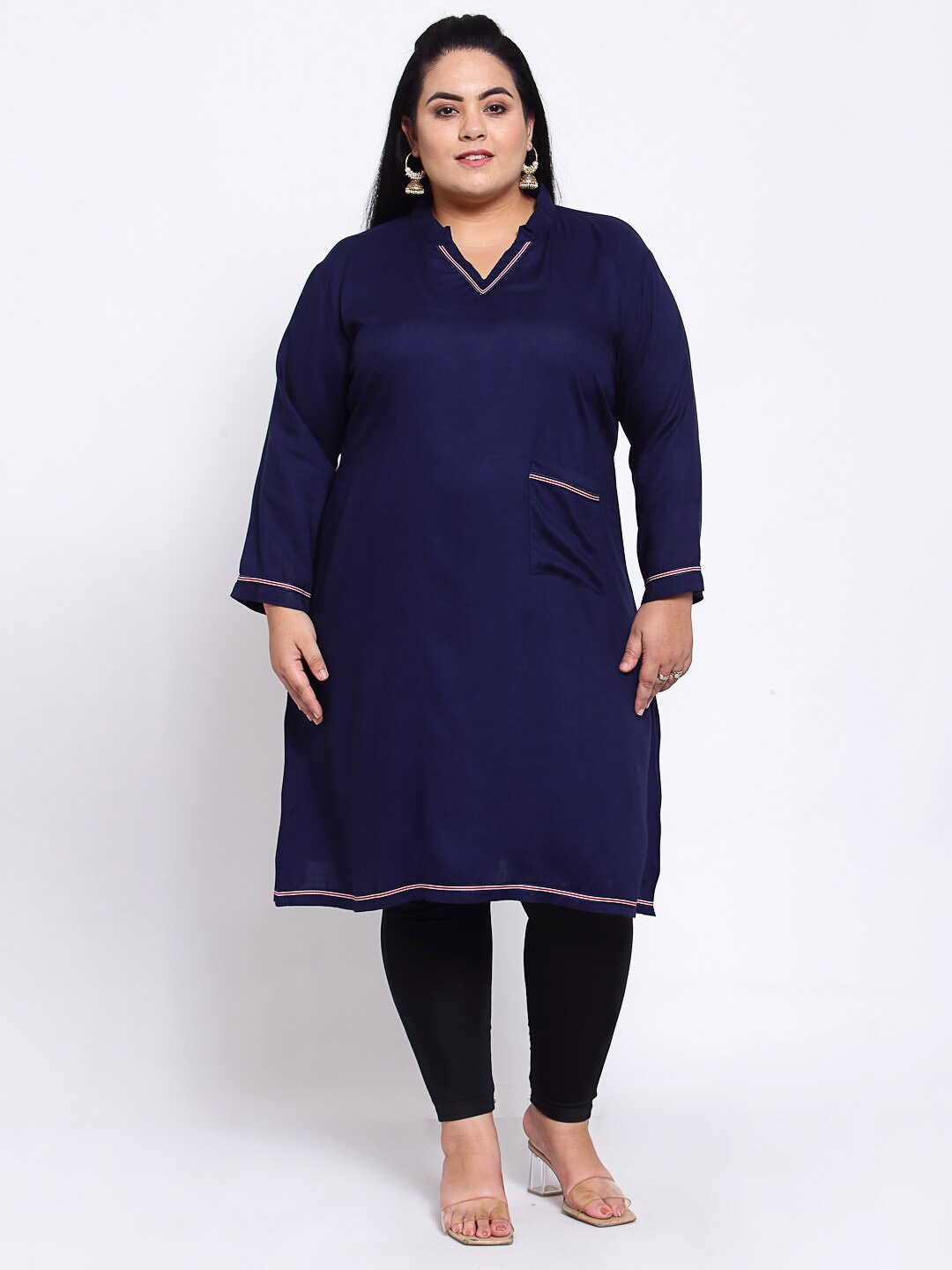 

FAZZN Women Plus Size Blue Solid Straight Kurta