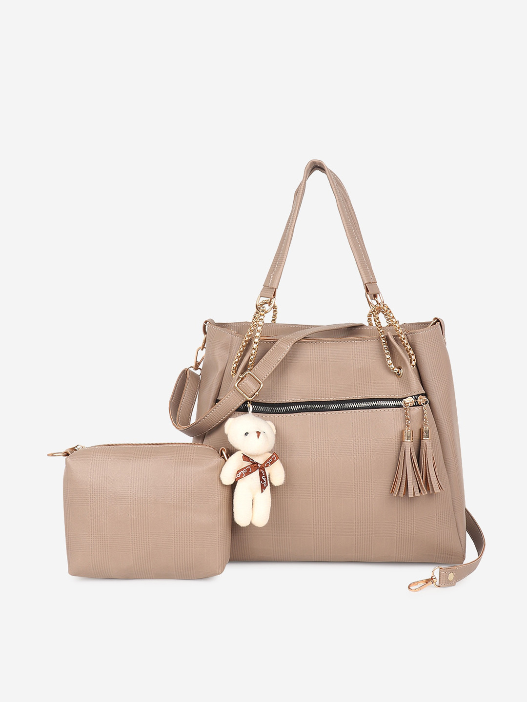 

Stropcarry Beige PU Structured Shoulder Bag with Tasselled