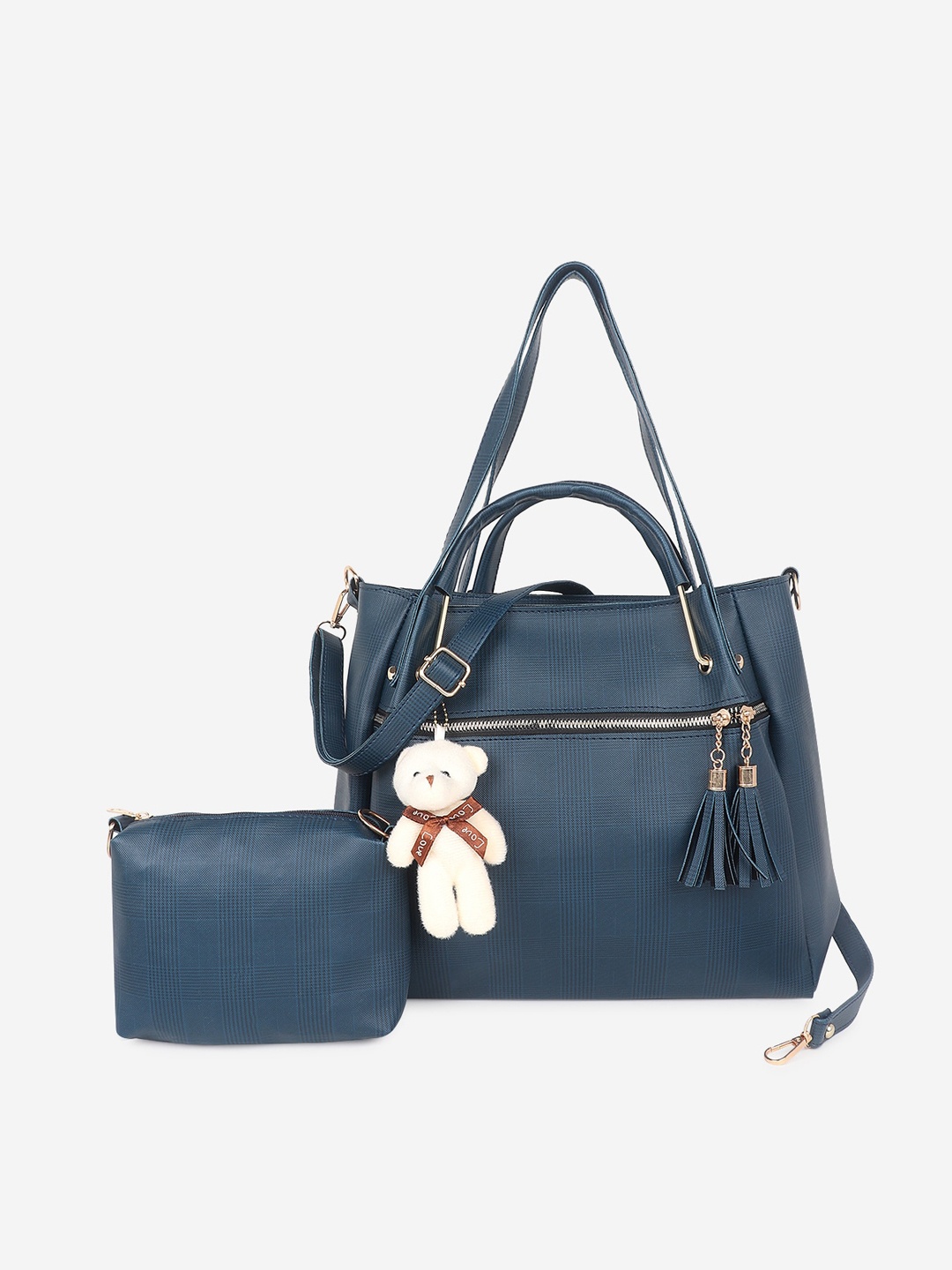 

Stropcarry Blue PU Bucket Shoulder Bag with Tasselled