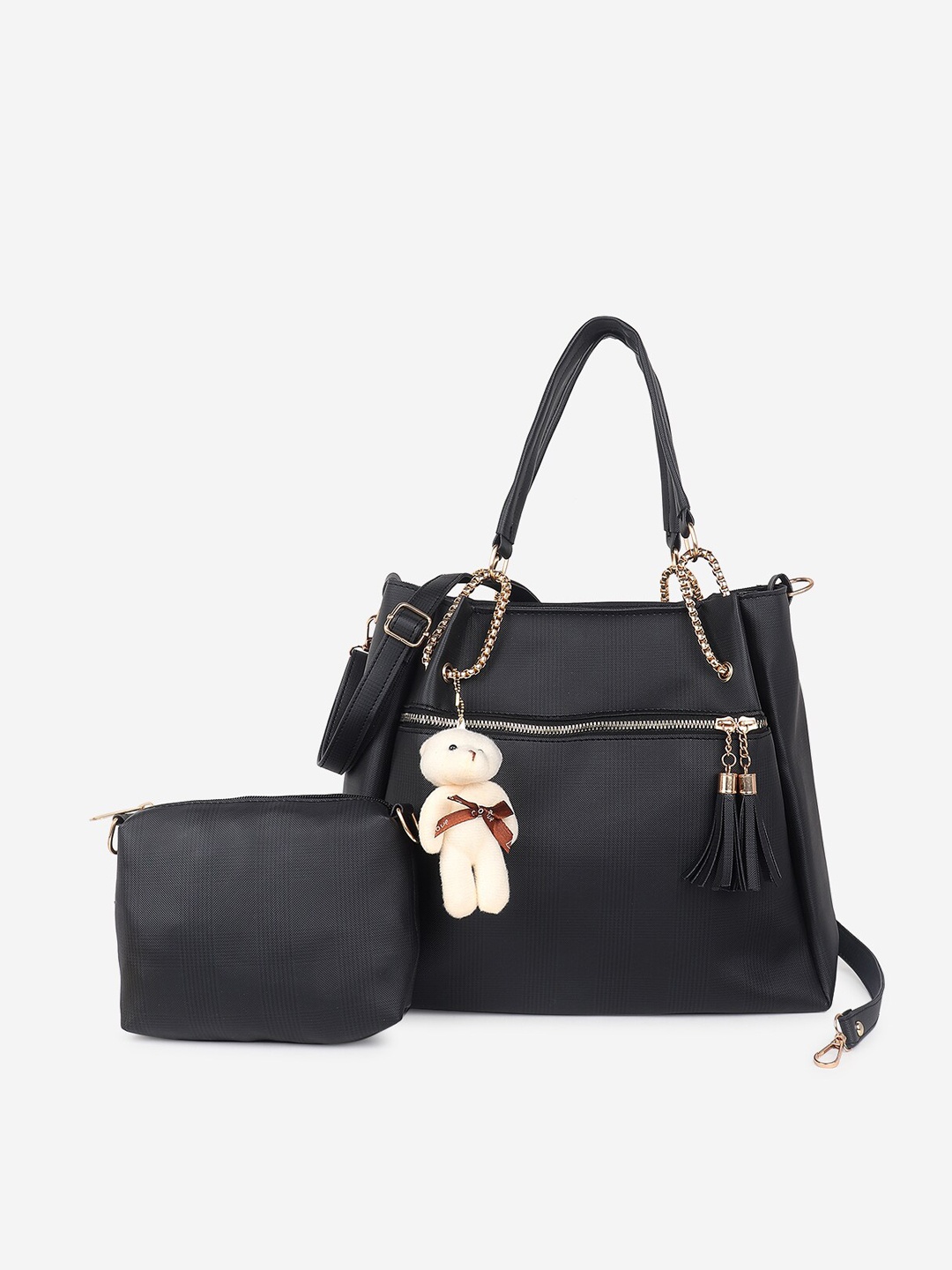 

Stropcarry Black PU Structured Shoulder Bag with Tasselled