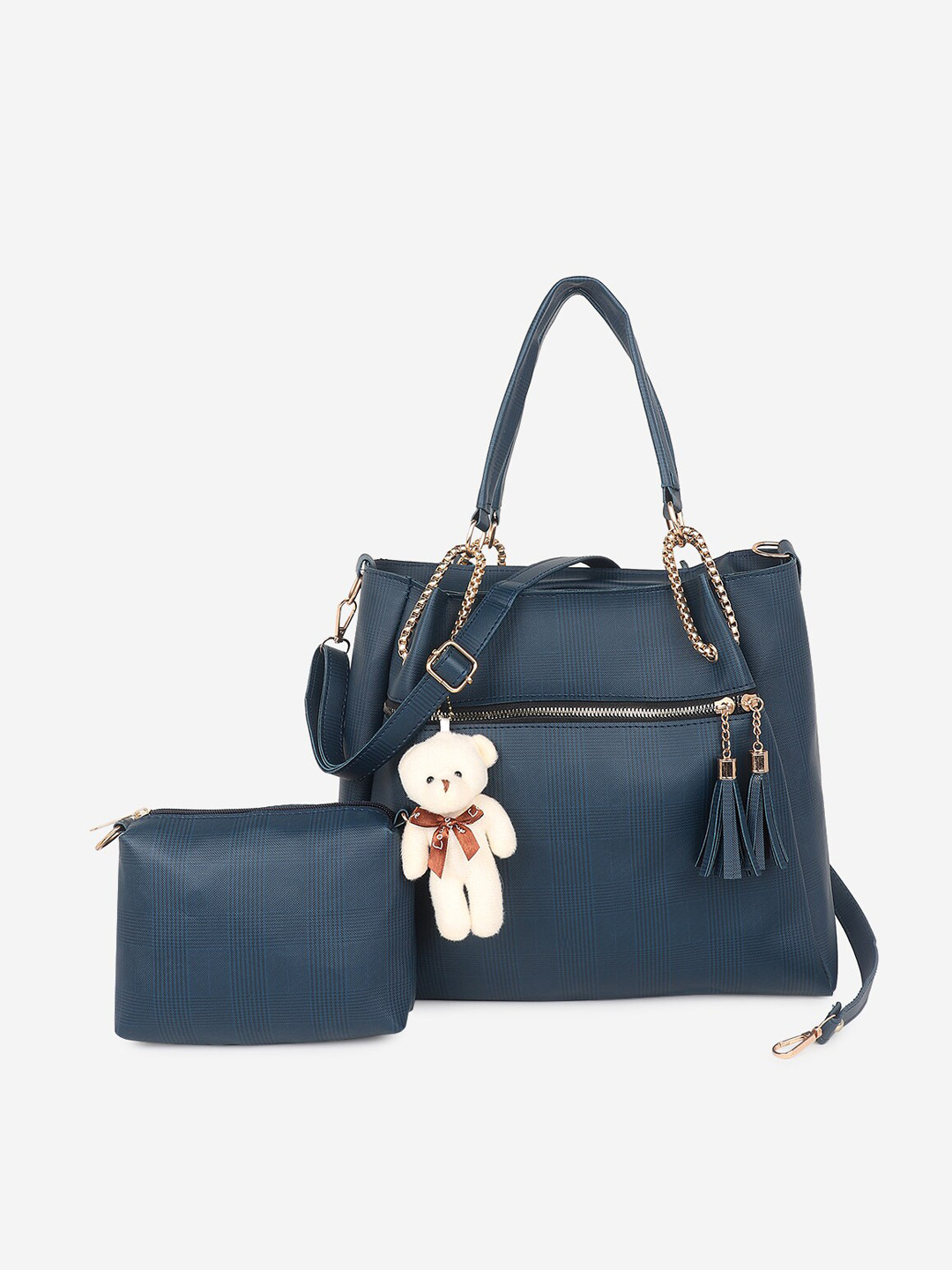 

Stropcarry Blue PU Structured Handheld Bag with Tasselled