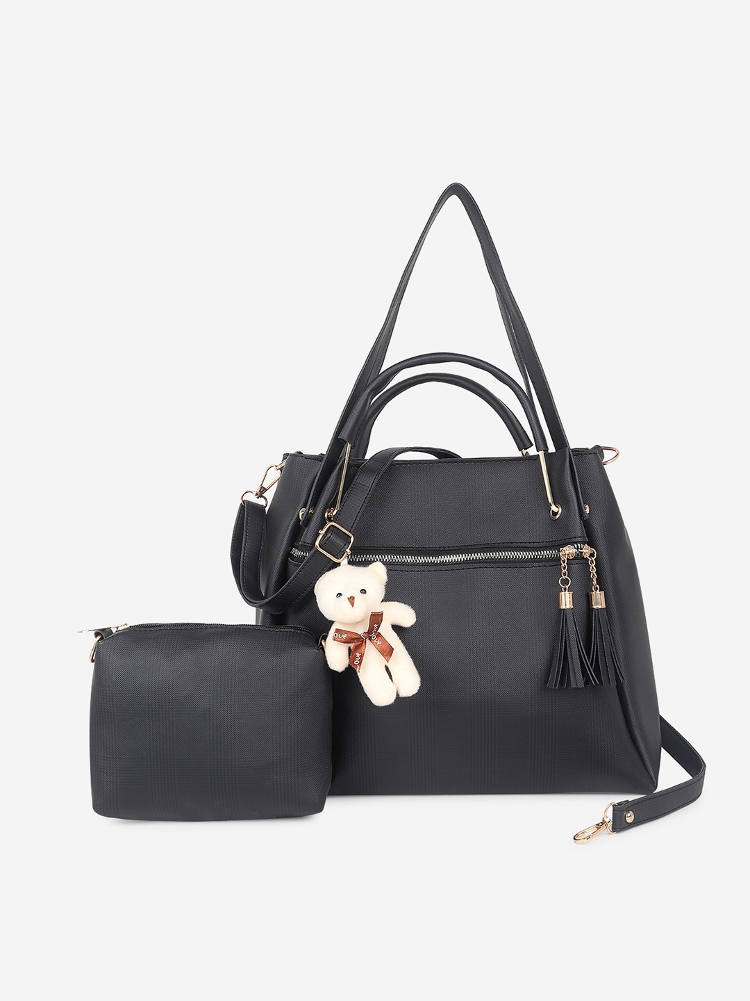 

Stropcarry Black PU Structured Shoulder Bag with Tasselled