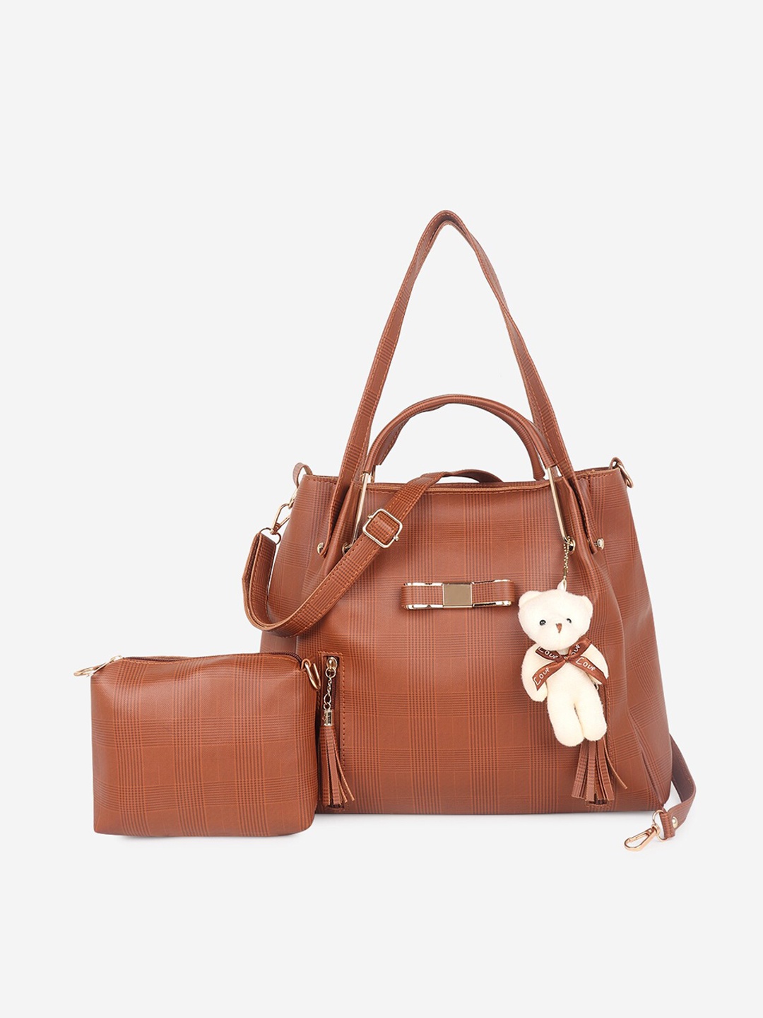 

Stropcarry Brown PU Bucket Handheld Bag with Tasselled
