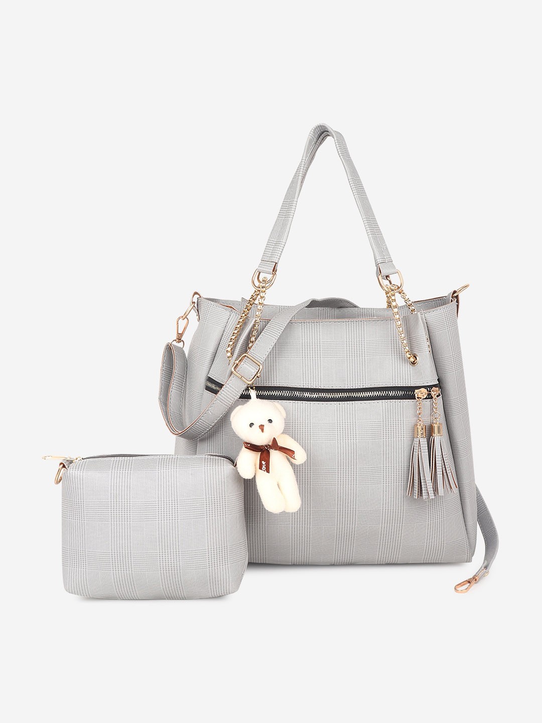 

Stropcarry Grey PU Structured Handheld Bag with Tasselled