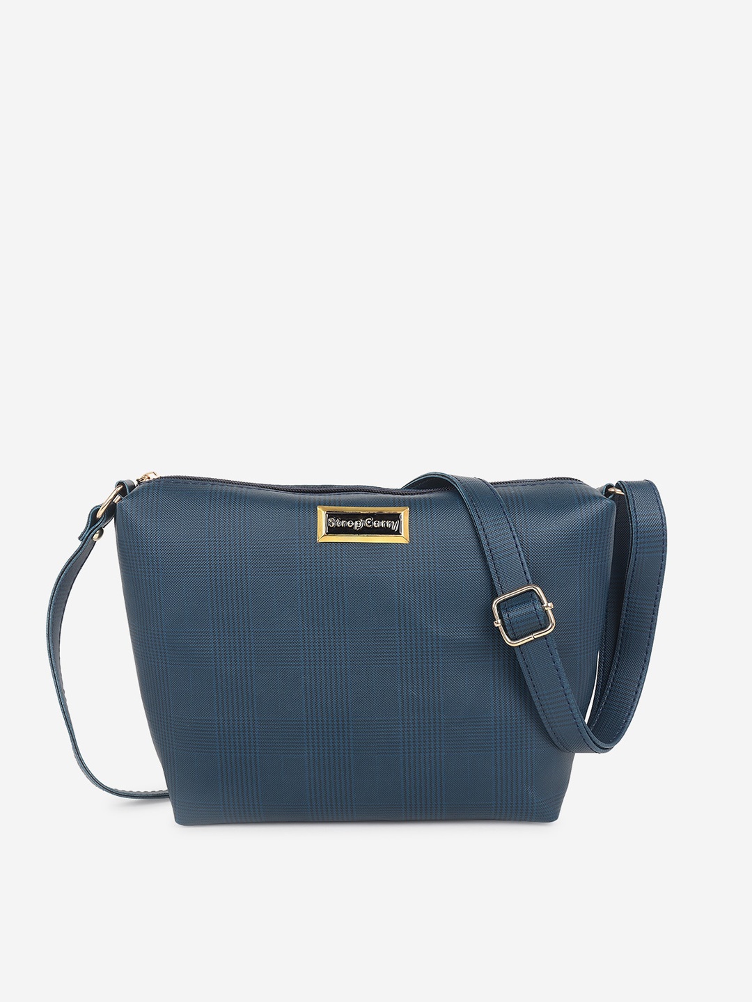 

Stropcarry Blue Textured PU Structured Sling Bag with Bow Detail