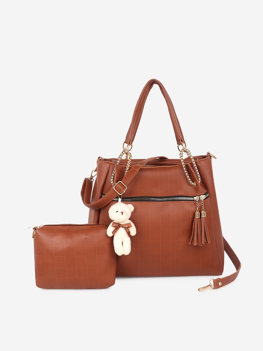 

Stropcarry Brown PU Structured Handheld Bag with Tasselled