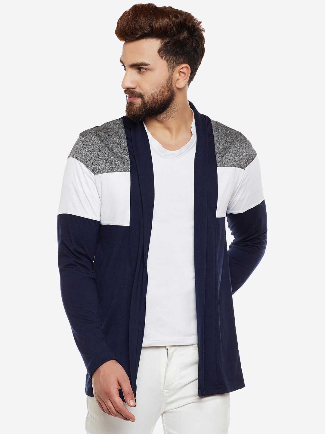 

CHILL WINSTON Men Blue & Grey Colourblocked Shrug