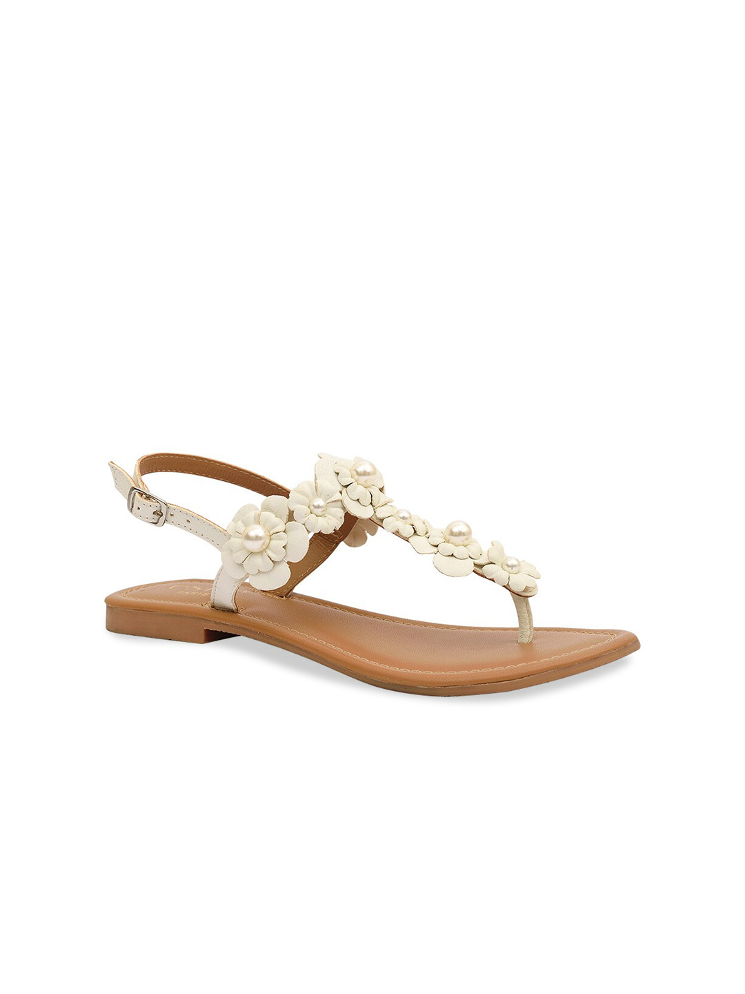 

Eske Women White Embellished T-Strap Flats
