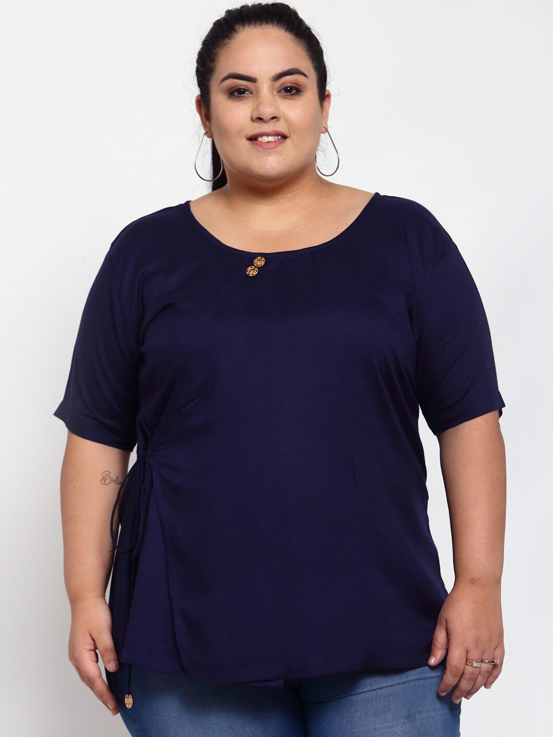 

FAZZN Plus Size Round Neck Regular Top, Navy blue