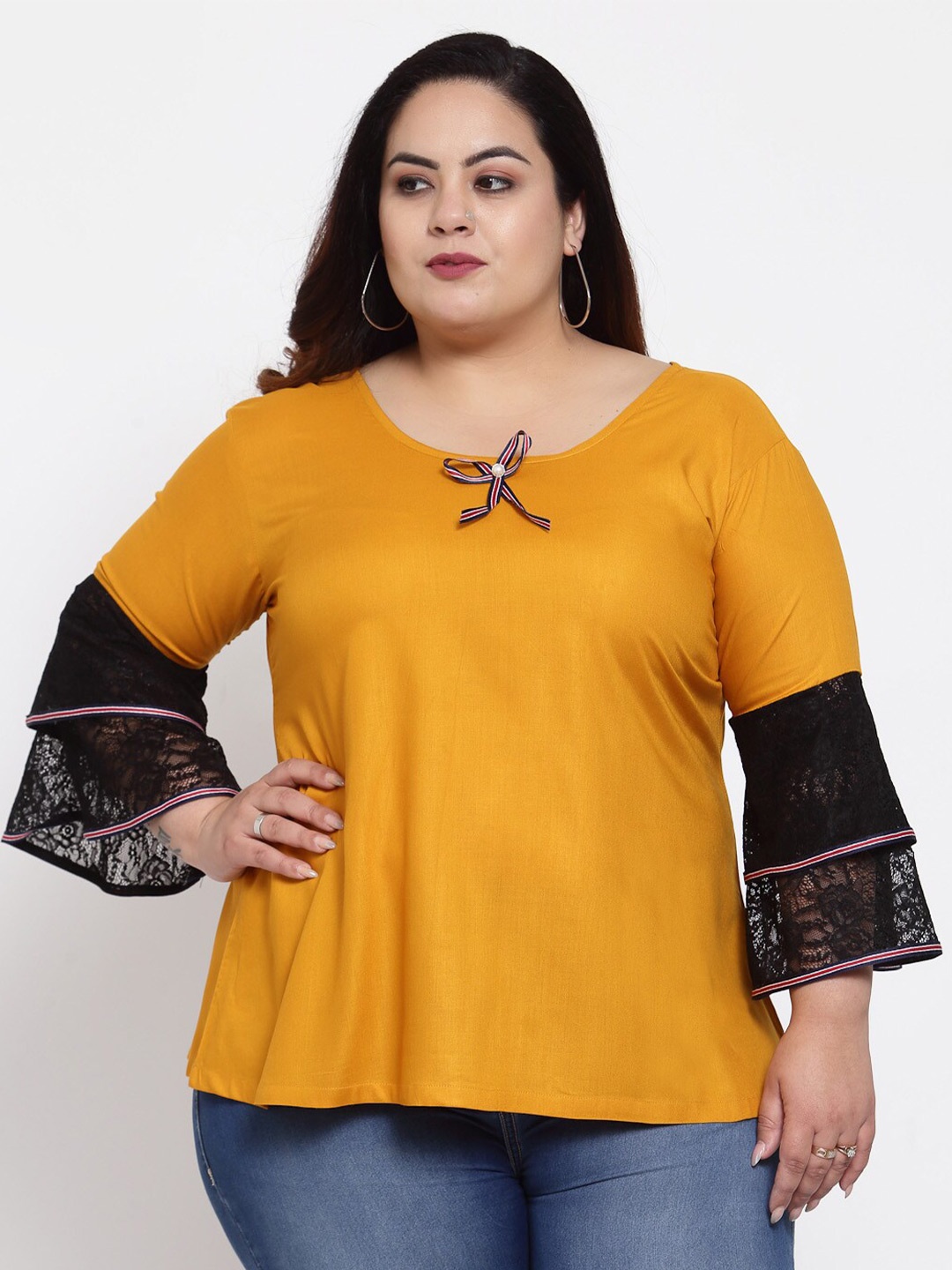 

FAZZN Yellow Tie-Up Neck Top