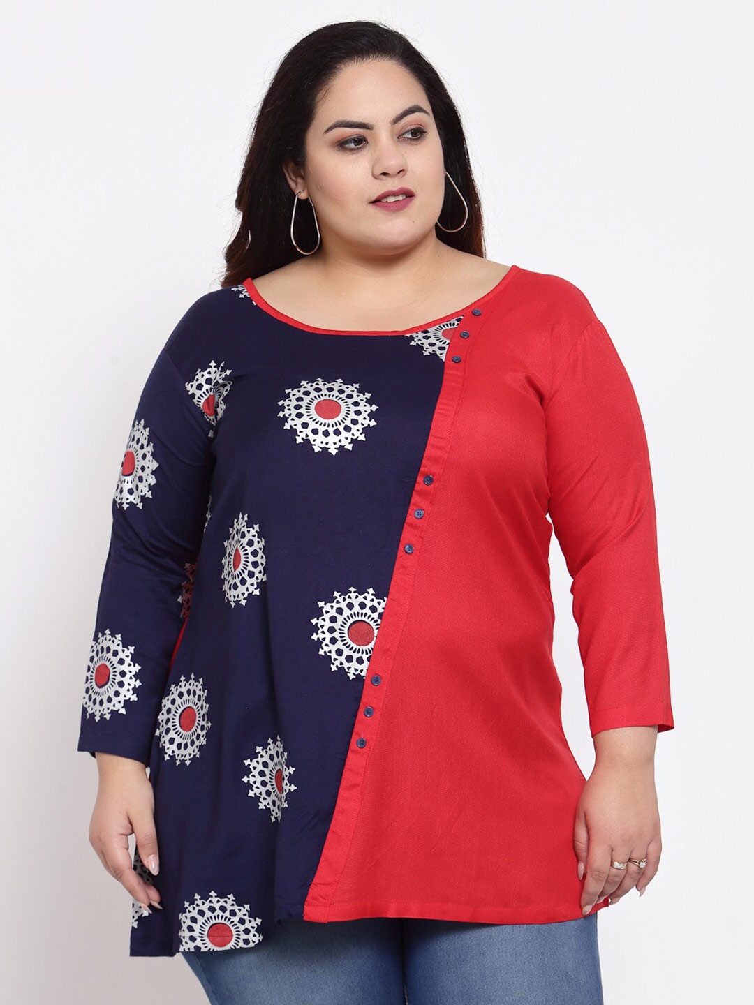 

FAZZN Blue Floral Print Longline Top