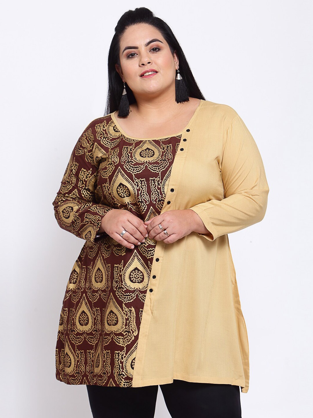 

FAZZN Beige Print Longline Top