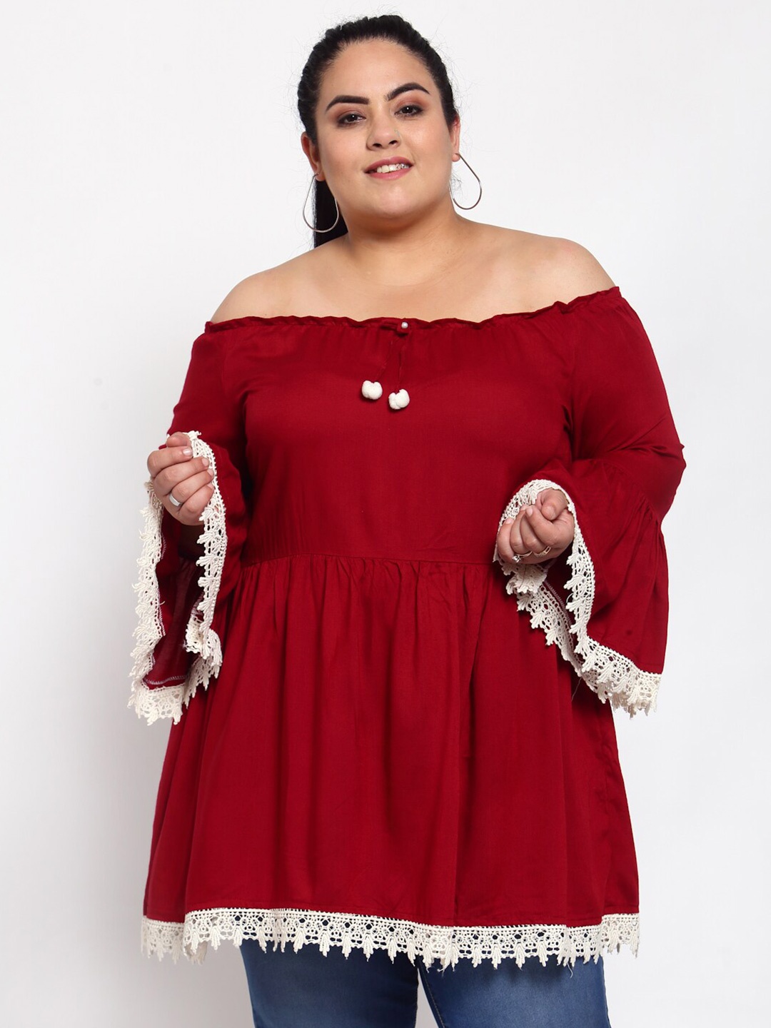 

FAZZN Maroon Off-Shoulder Bardot Top