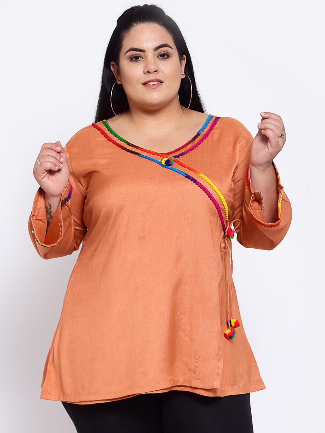 

FAZZN Women Brown Wrap Longline Top
