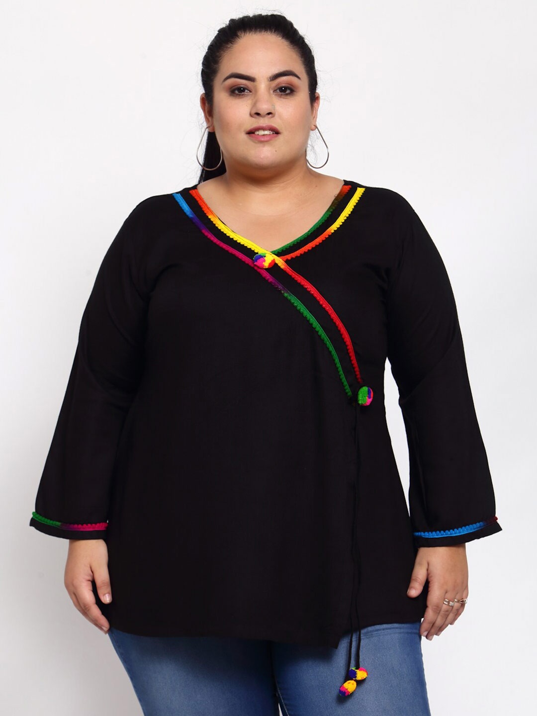 

FAZZN Women Plus Size Black Applique Top