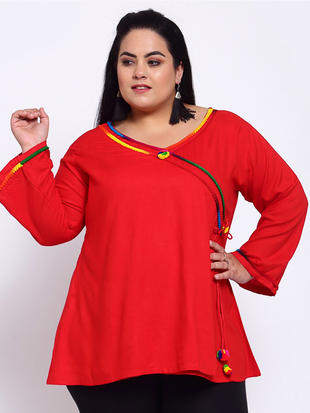 

FAZZN Plus Size Red V-Neck A-Line Top