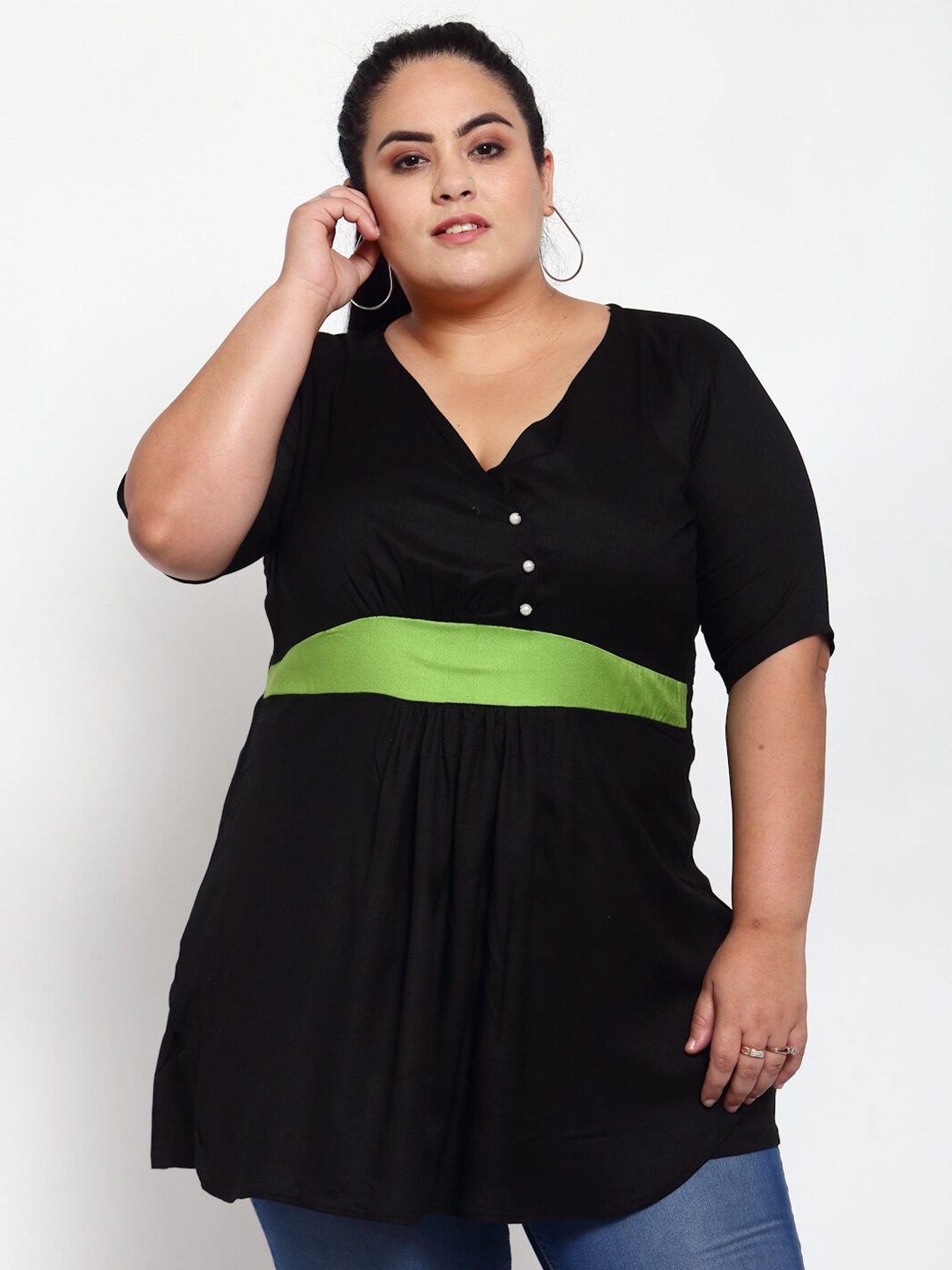 

FAZZN Black & Fluorescent Green Peplum Top
