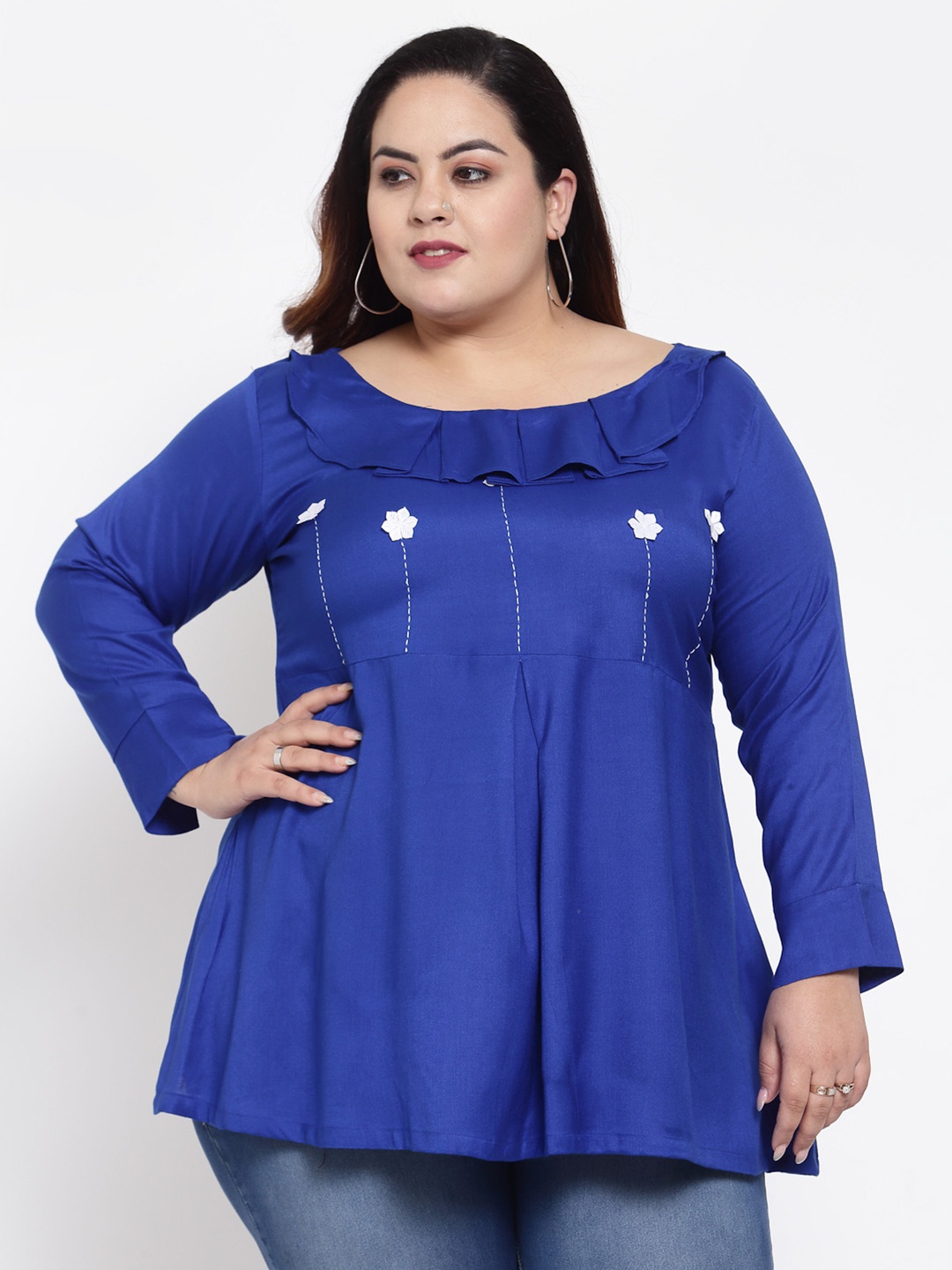 

FAZZN Plus Size Women Blue Solid A-Line Top