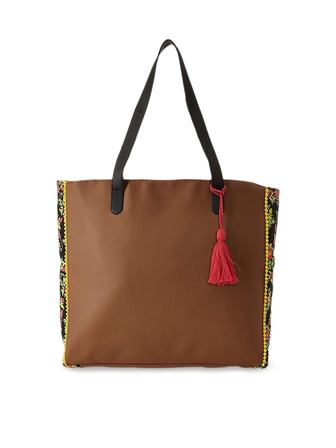 

Kanvas Katha Multicoloured PU Oversized Structured Shoulder Bag with Tasselled, Multi