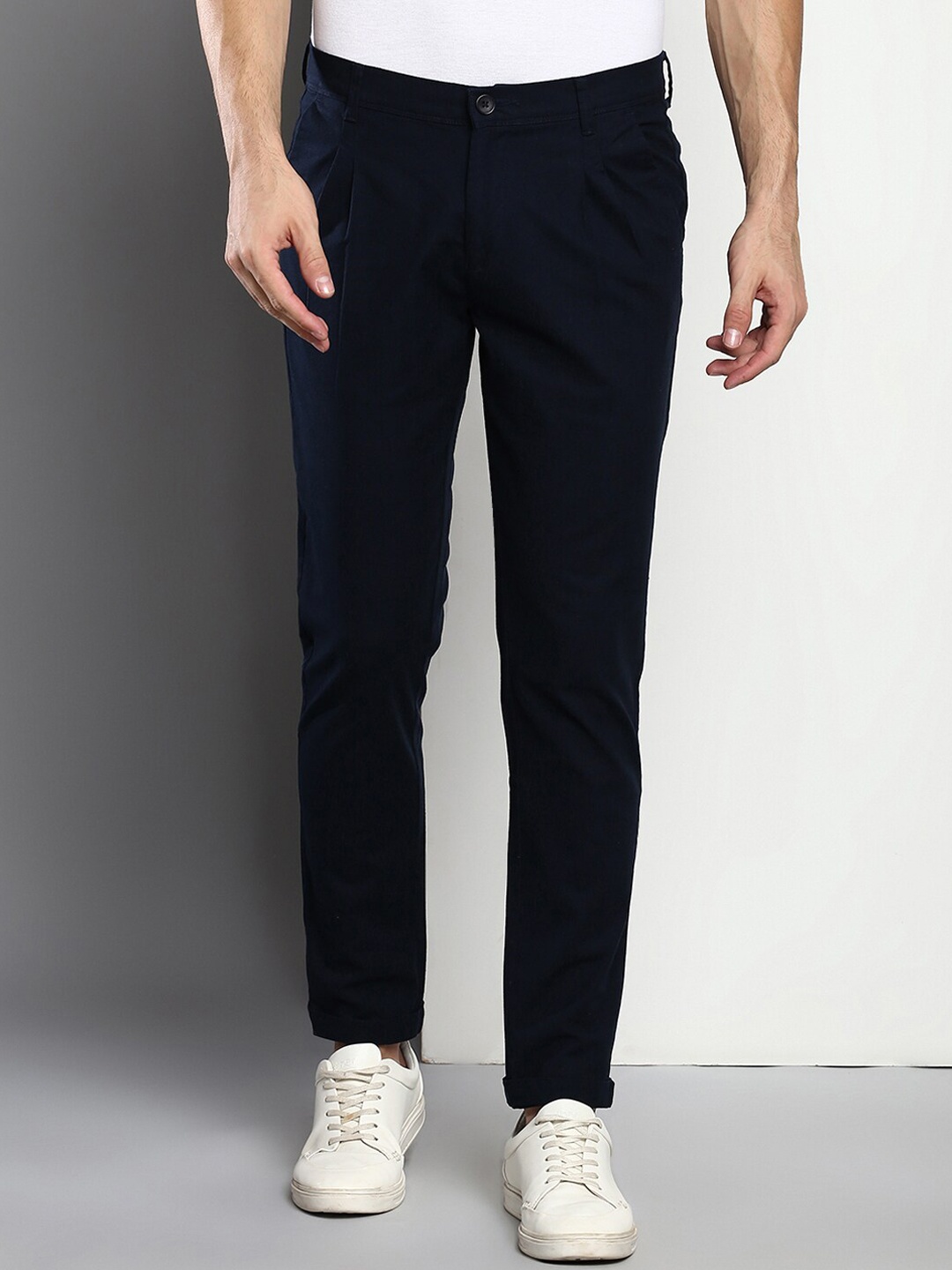 

Dennis Lingo Men Navy Blue Tapered Fit Trousers