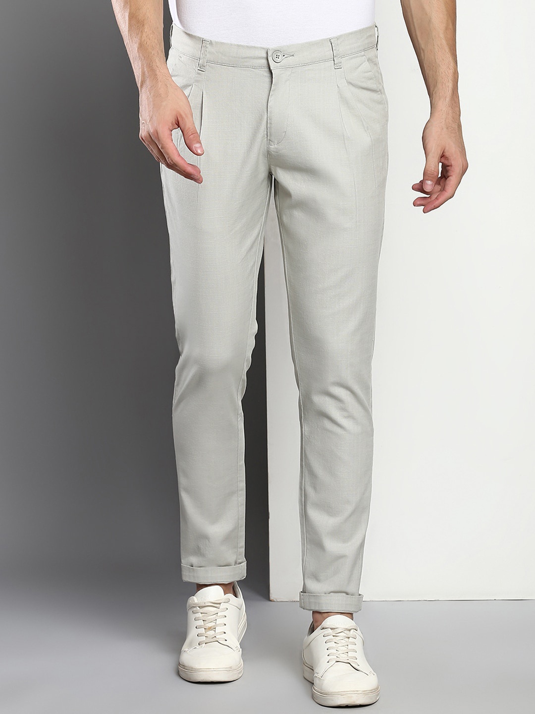 

Dennis Lingo Men Grey Tapered Fit Trousers