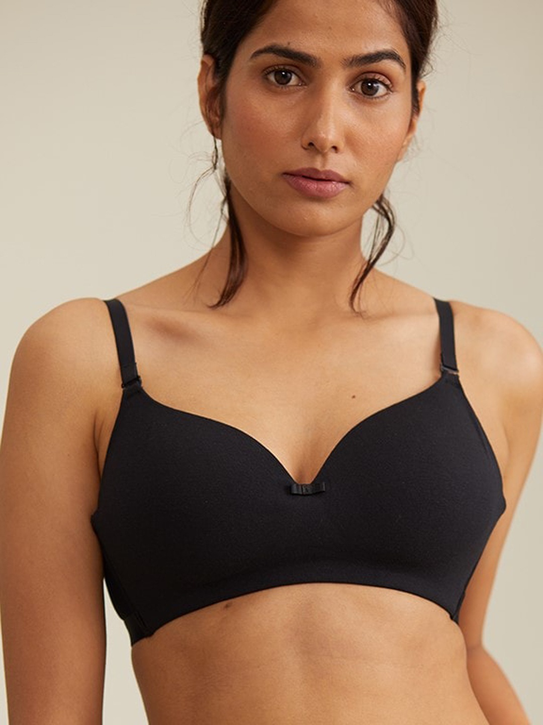 

Nykd Women Breatheable Cotton Padded Wireless T-Shirt Bra - 3/4th Coverage NYB002, Black