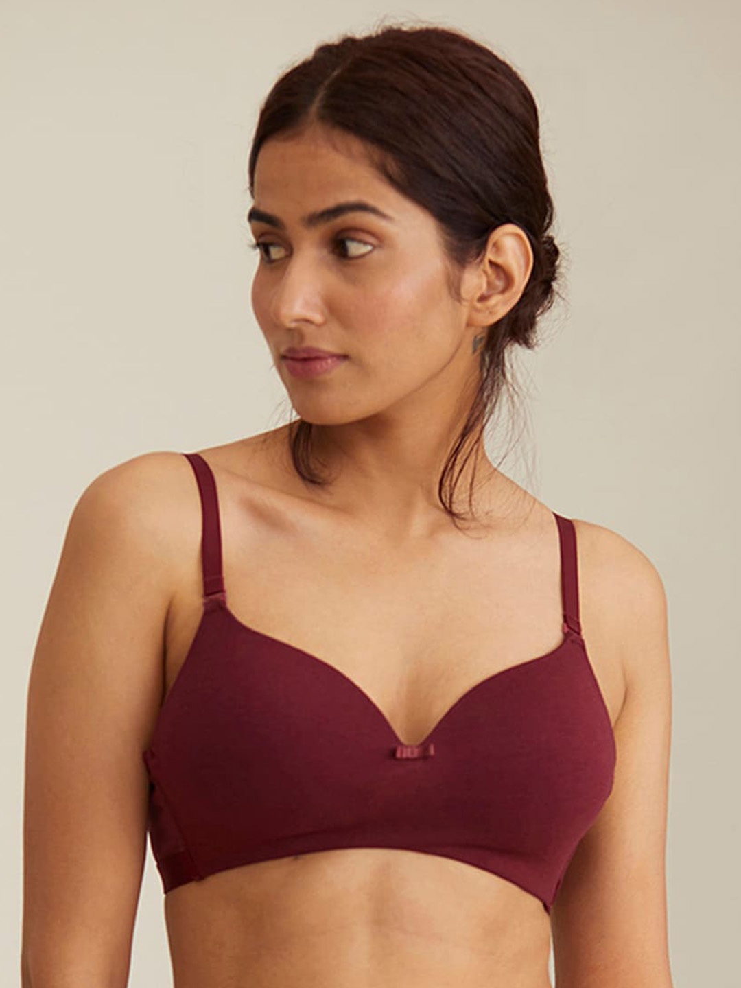 

Nykd Women Breatheable Cotton Padded Wireless T-Shirt Bra - 3/4th Coverage NYB002, Maroon