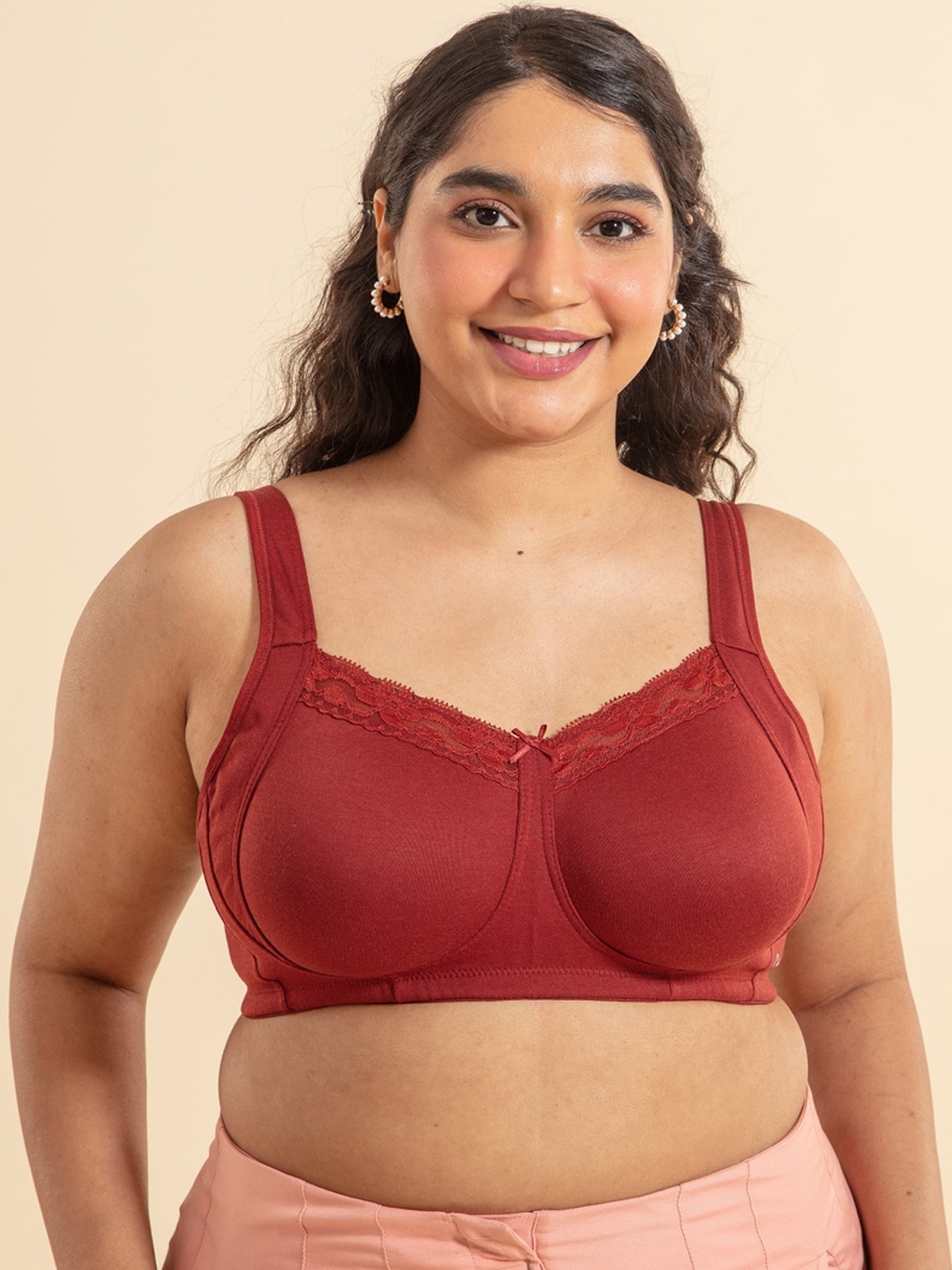 

Nykd Women Everyday Super Support Non Padded Wireless Cotton Lace Bra (NYB190), Brown