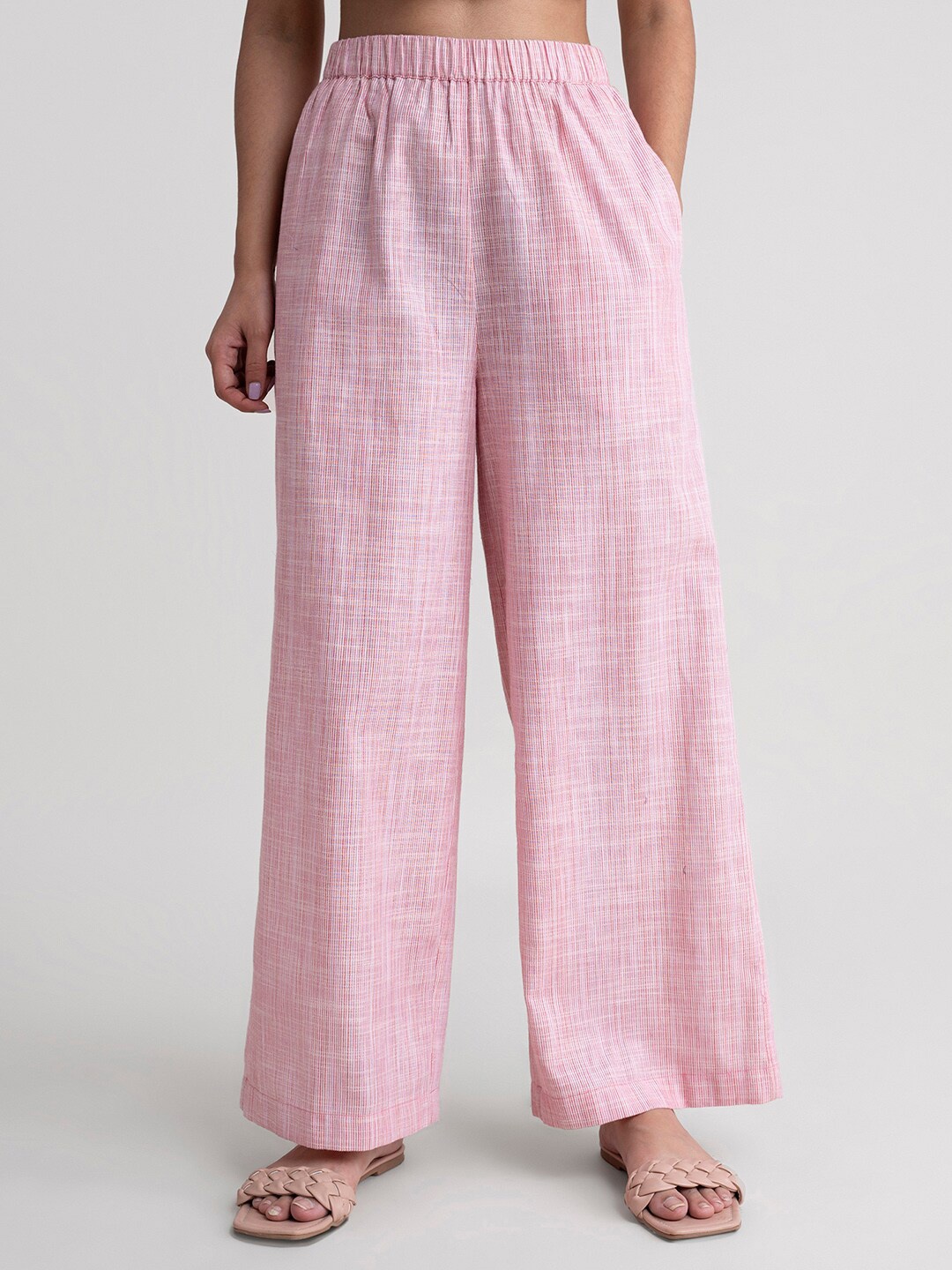 

Pink Fort Women Pink & White Striped Palazzos