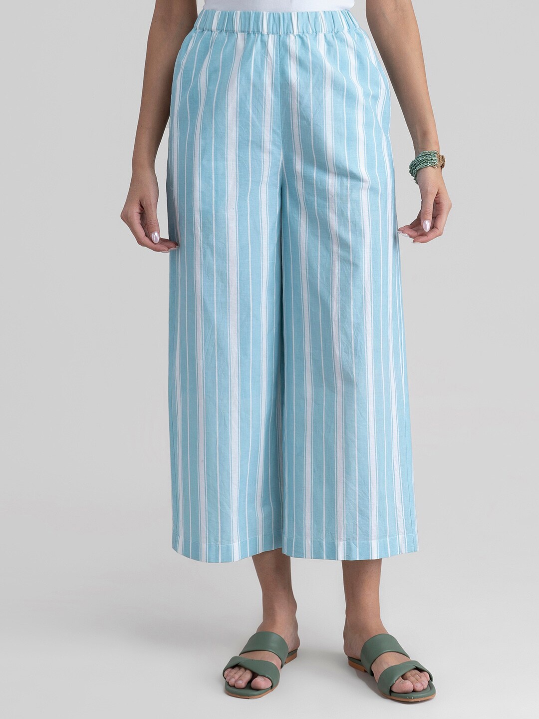 

Pink Fort Women Blue & White Striped Palazzos