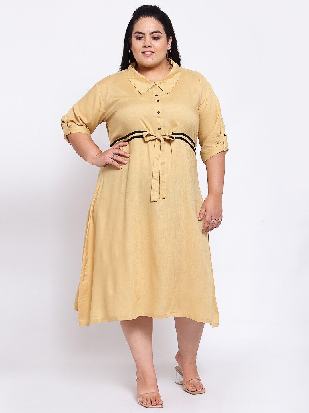 

FAZZN Beige A-Line Midi Dress