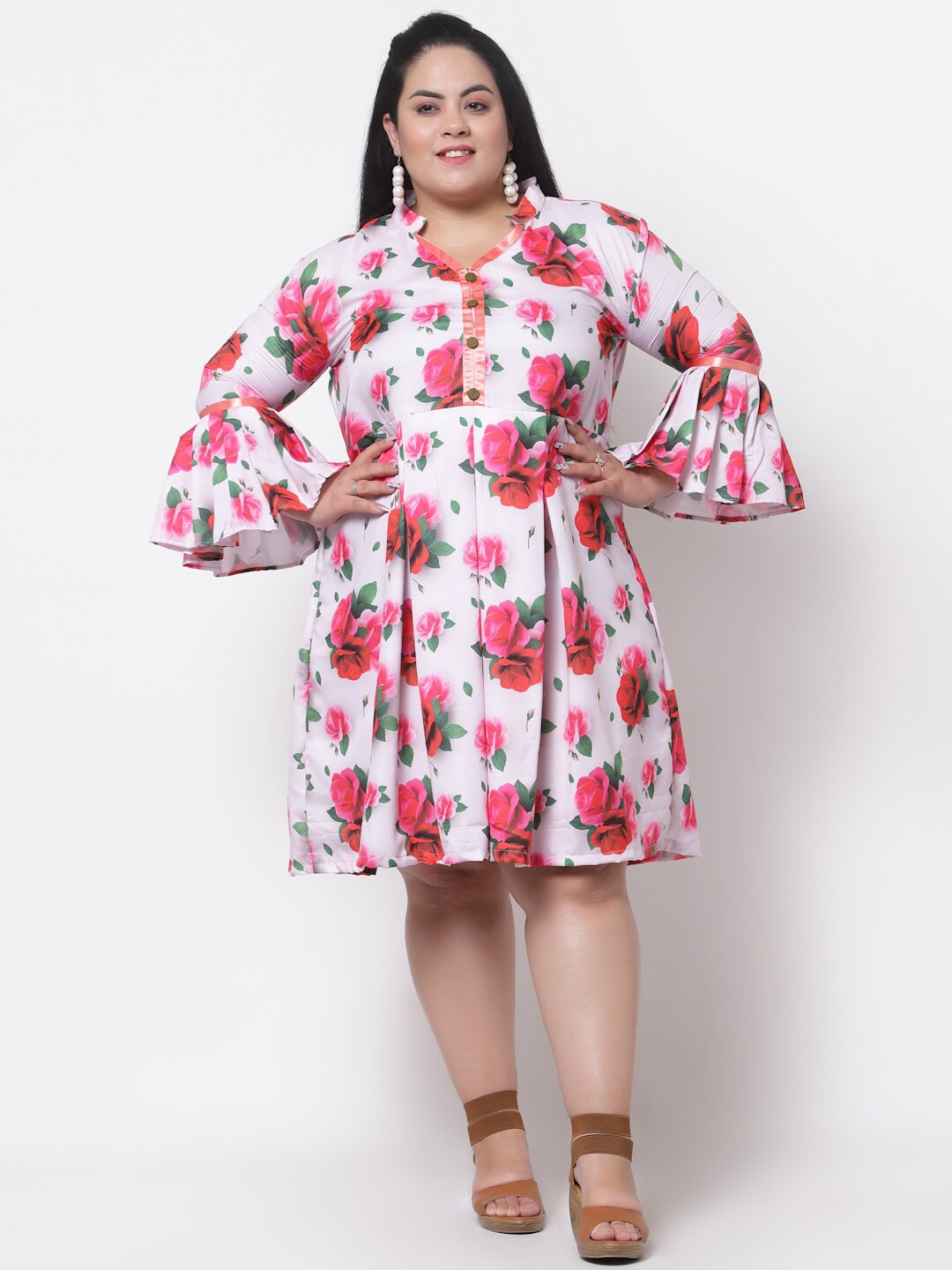 

FAZZN Multicoloured Floral Tie-Up Neck Dress, Multi
