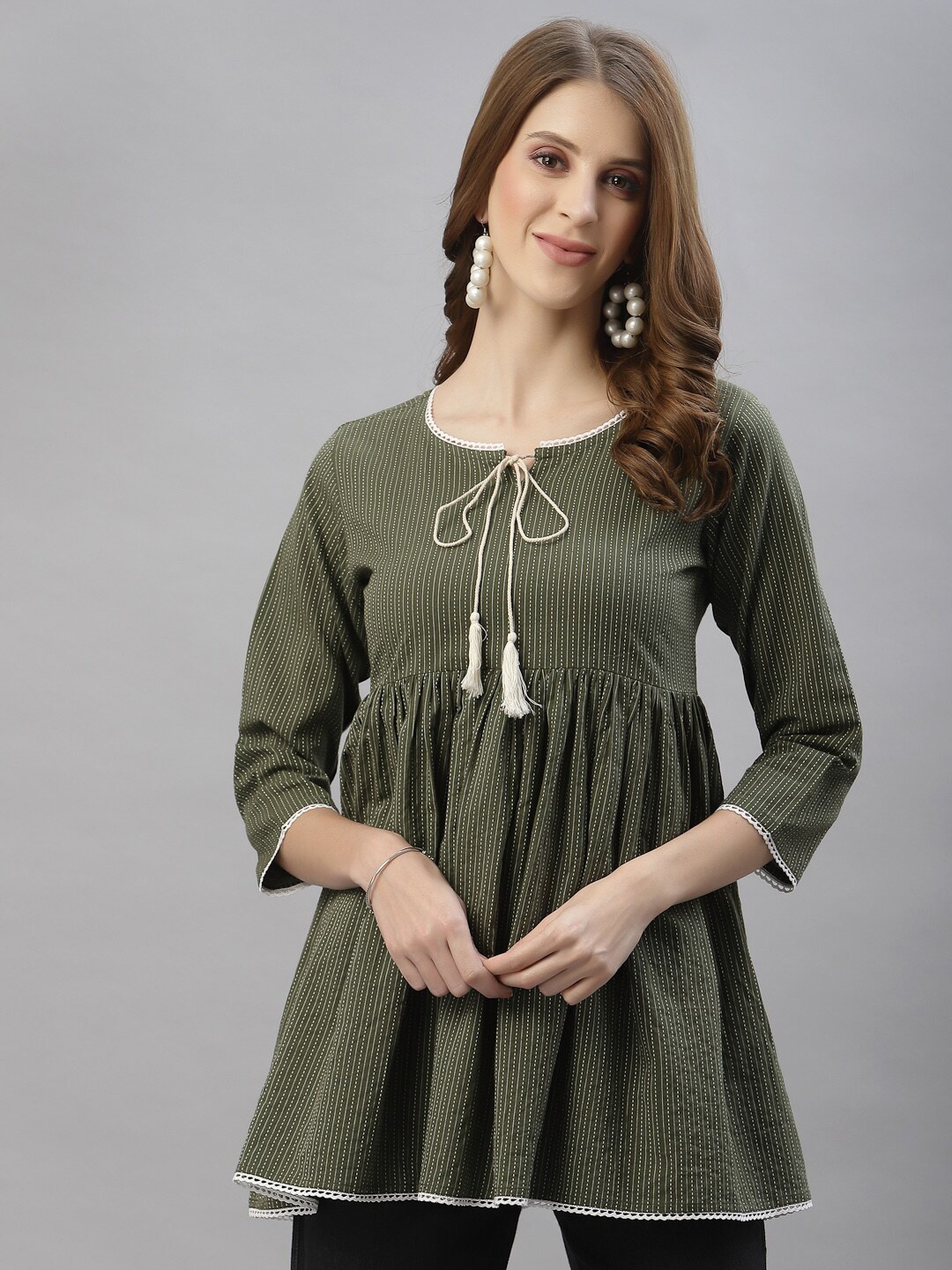

SERONA FABRICS Green & White Tunic