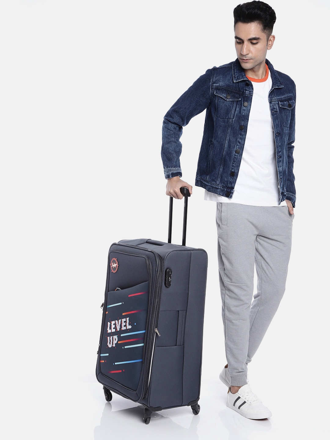 

Skybags Grey Printed LEVELUP Soft Suitcase Large Trolley Bag 98.6 L