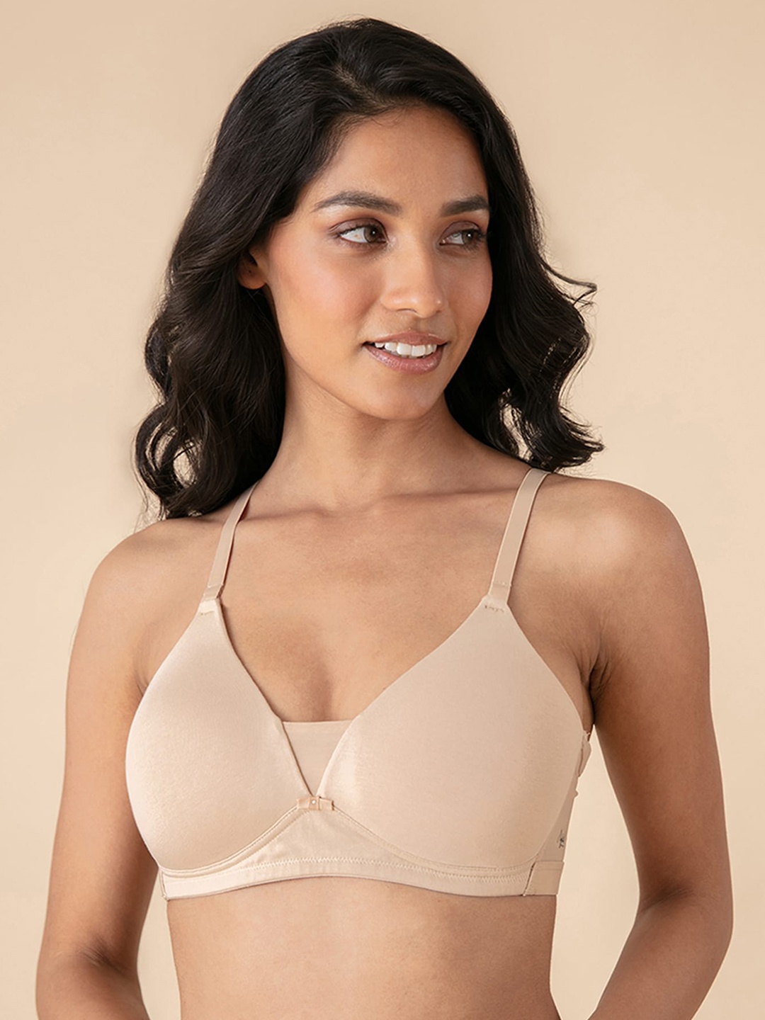 

Nykd Women Breatheable Cotton Lightly Padded Wireless T-shirt Bra - 3/4th Coverage NYB003, Beige