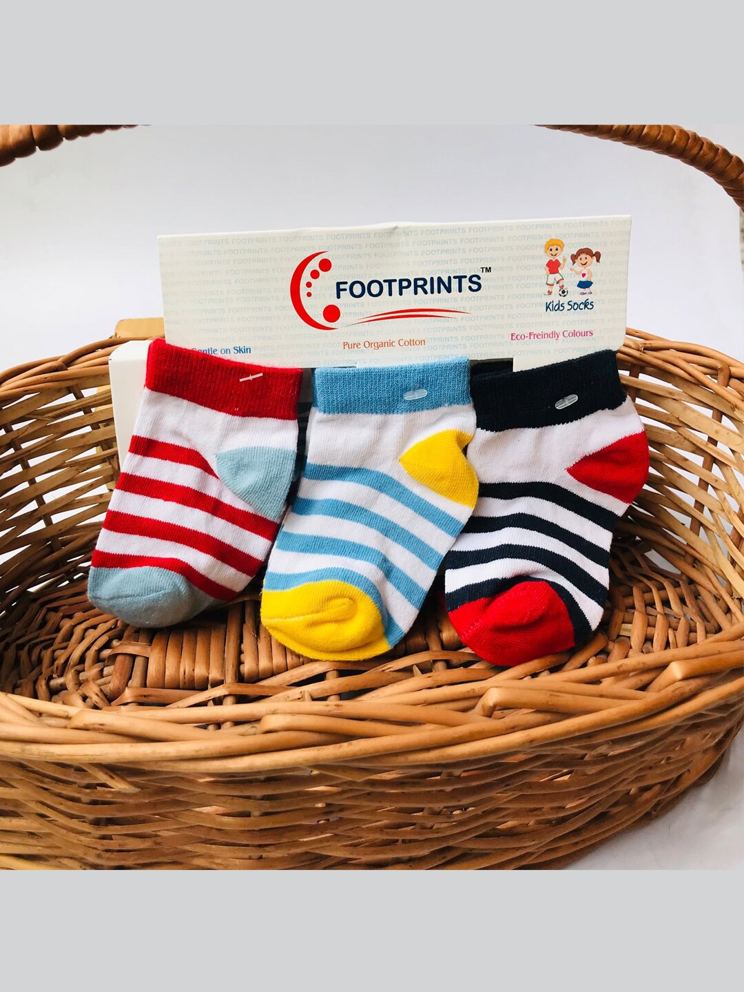 

FOOTPRINT 3 Pairs Infant Kids Patterned Ankle-Length Organic Cotton Socks, Multi