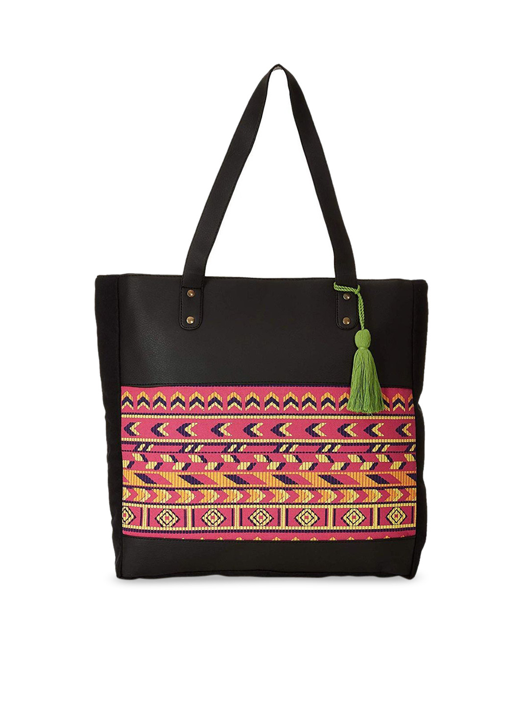 

Kanvas Katha Multicoloured Printed Oversized Structured Tote Bag with Tasselled, Multi