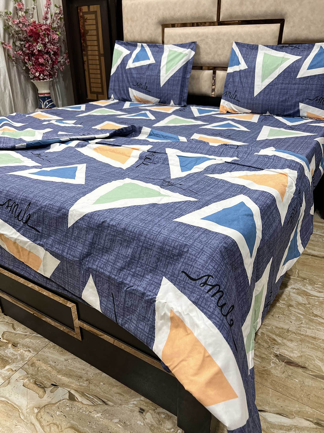 

Pure Decor Blue & Green Printed King Bedding Set
