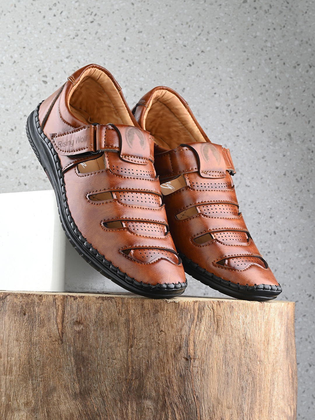 

Rising Wolf Men Tan Fisherman Sandals