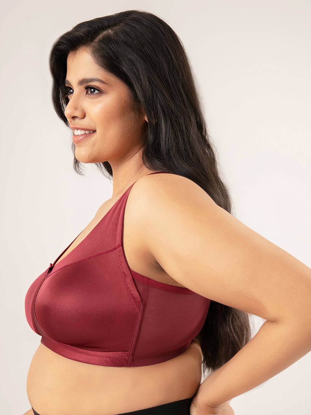 

Nykd Solid Full Coverage Non-Padded Wireless Minimizer Bra NYB042, Maroon