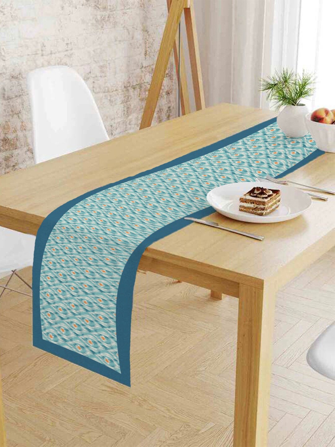 

HOUZZCODE Teal Blue & Orange Ikat Print Table Runner