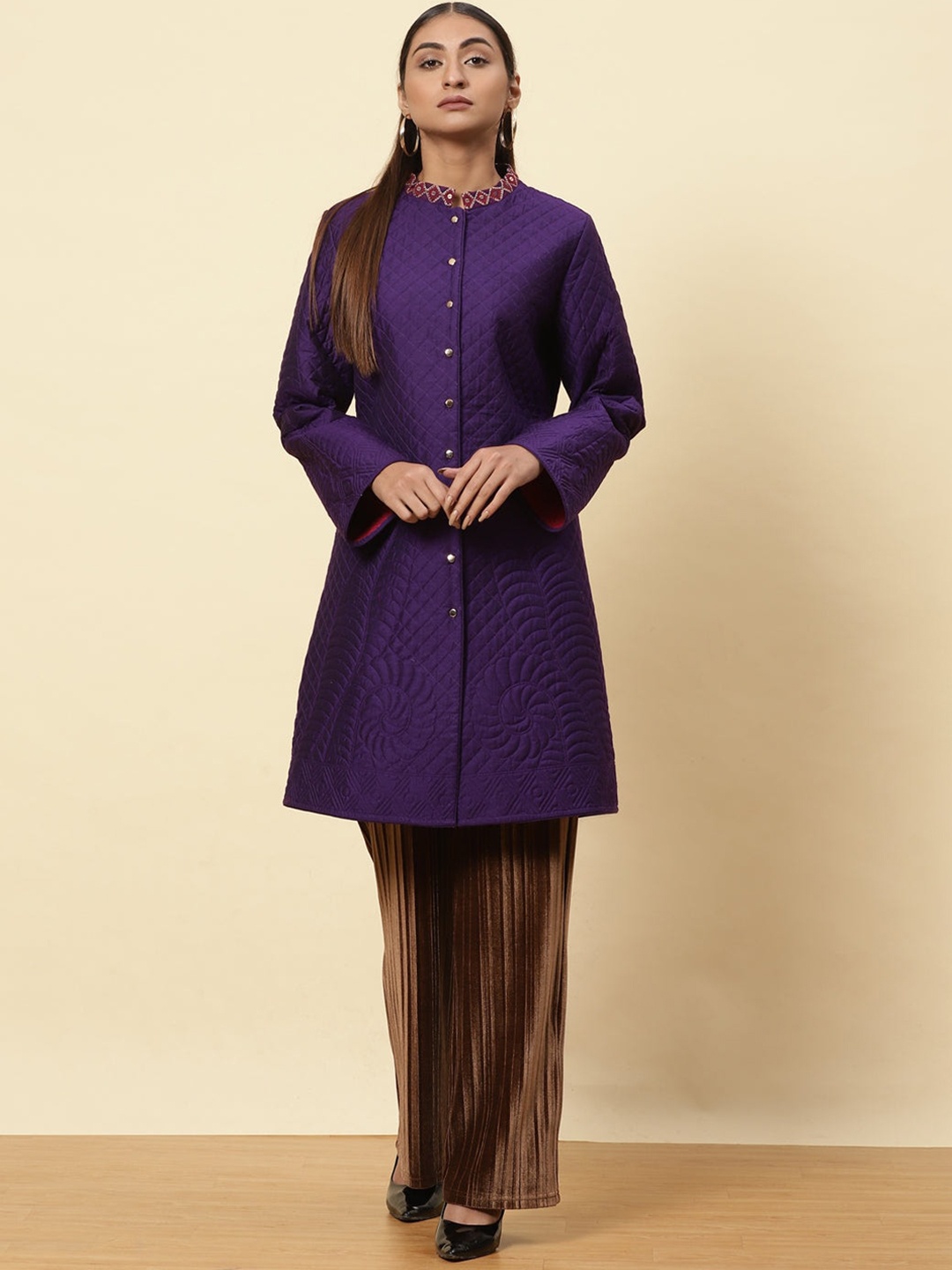 

Lakshita Women Purple Quilted Princess Coat