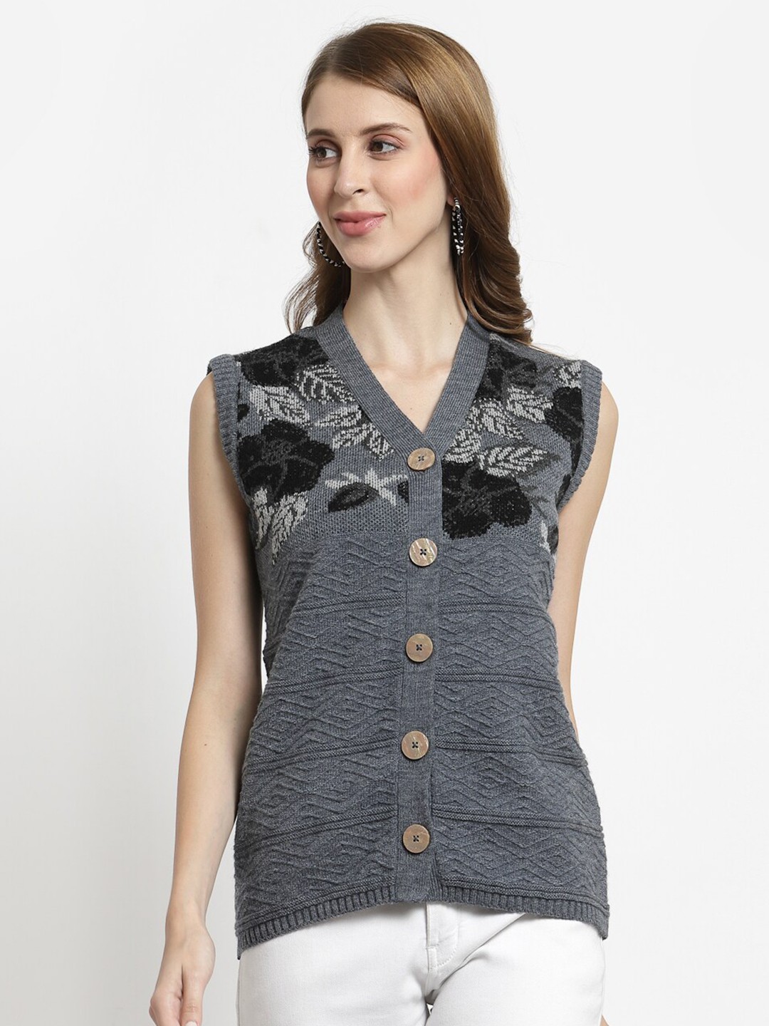 

Kalt Women Blue & Black Floral Printed Cardigan Sweater