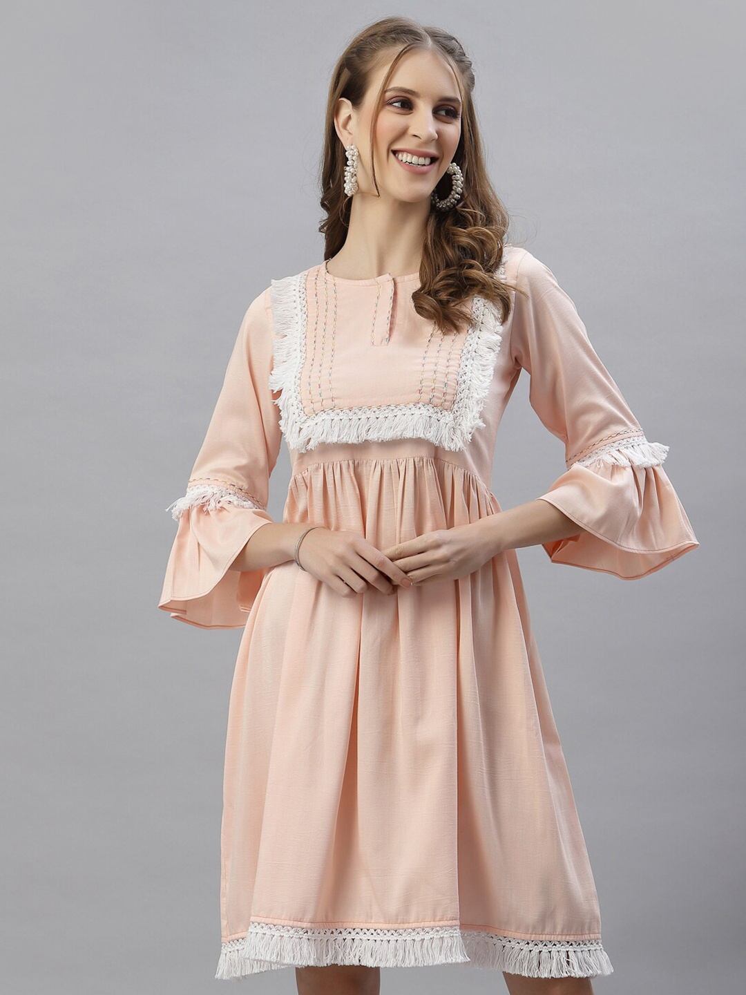 

SERONA FABRICS Peach-Coloured Ethnic Dress