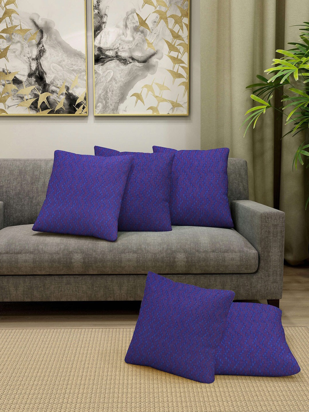 

Arrabi Blue Set of 5 Geometric Square Cushion Covers