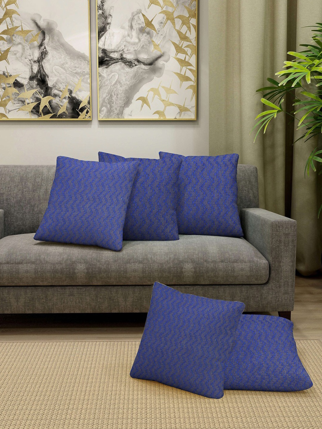 

Arrabi Blue Set of 5 Geometric Square Cushion Covers